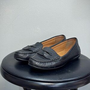 Black Coach Pebbled Leather Penny Loafers Size 5 EUC